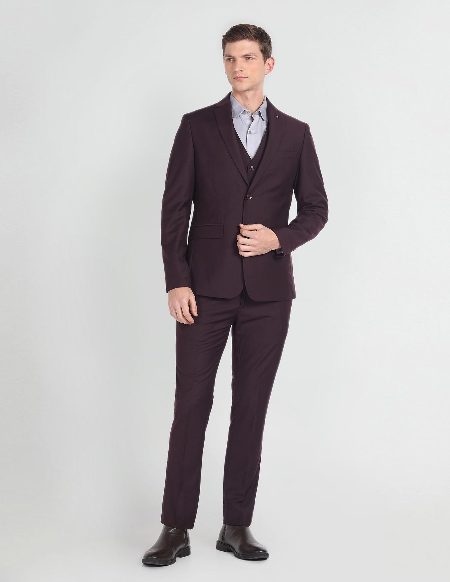 Arrow Men's Polyester Double Breasted Business Suit Pants Set (ARAGSU5582_Wine