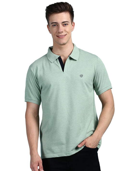 Lux Cozi Men's Pack of 1 Mint Green Regular Fit Polo Neck Half Sleeve Solid Casual T-Shirt (Size : Large)_COZI_2121_MTGRN_L_1PC