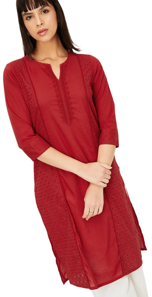 Max Women's Cambric Regular Kurta (BEWWSS24AL_Maroon_M, Regular Fit