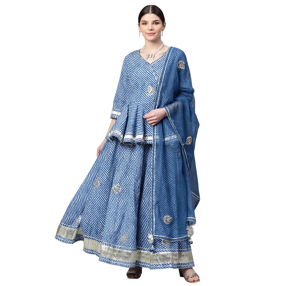 Divena Blue Lehriya lehenga dupatta set