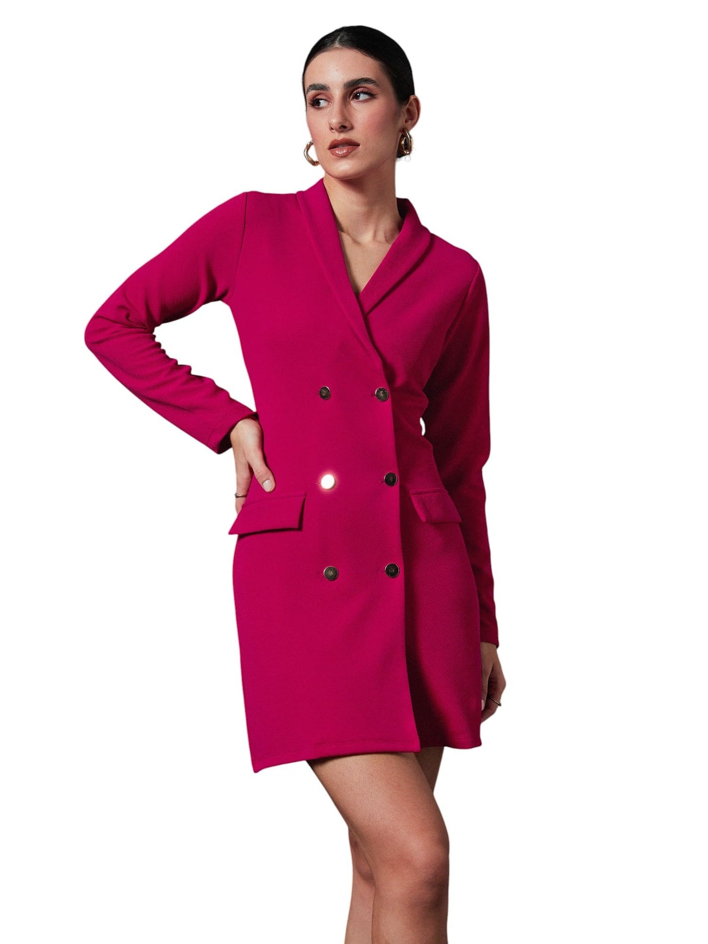 SASSAFRAS worklyf Pink Double Breasted Blazer Dress