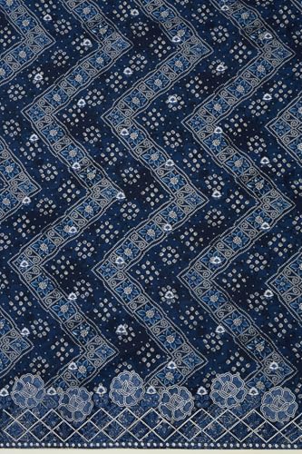 Soch Womens Navy Blue Rayon Bandhani Print Unstitched Dress Material With Sequins