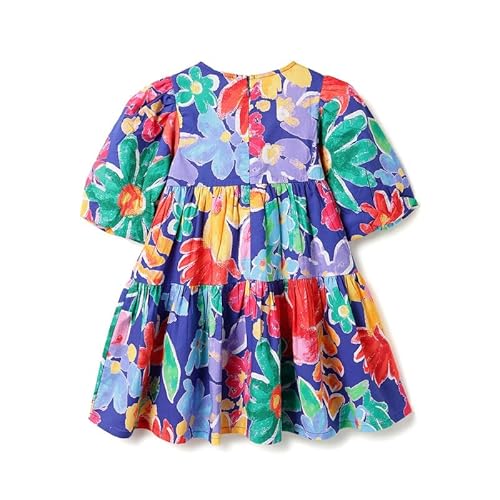United Colors of Benetton Regular Fit Round Neck Floral Print Slub Tiered Dress Multicolour