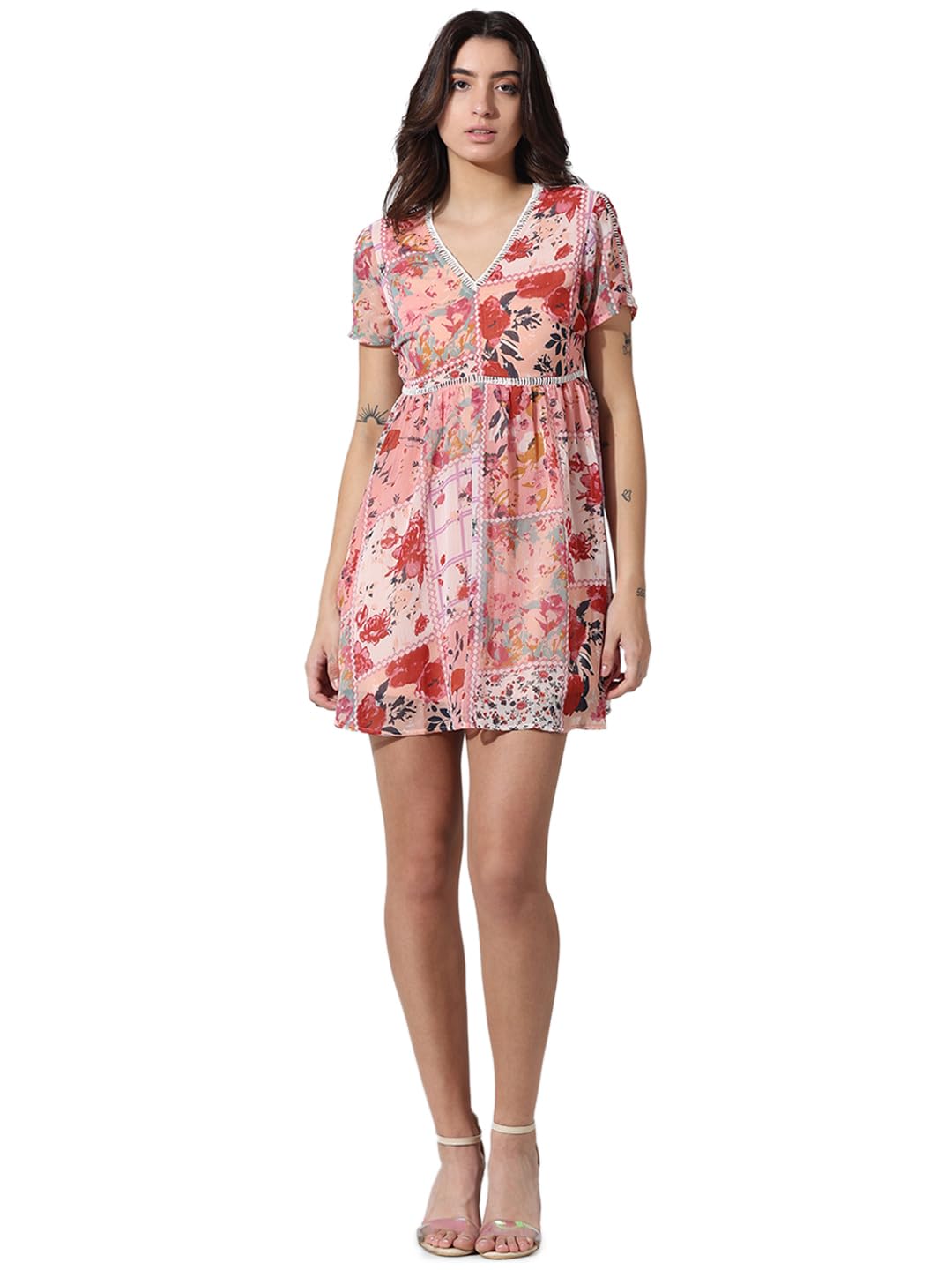 ONLY Women Printed Polyester Above Knee Pink A-line Dress