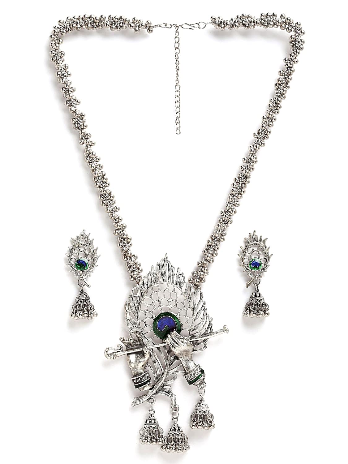 Shining Diva Fashion Latest Stylish Design Fancy Traditional Oxidised Silver Necklace Jewellery Set for Women (13165s)