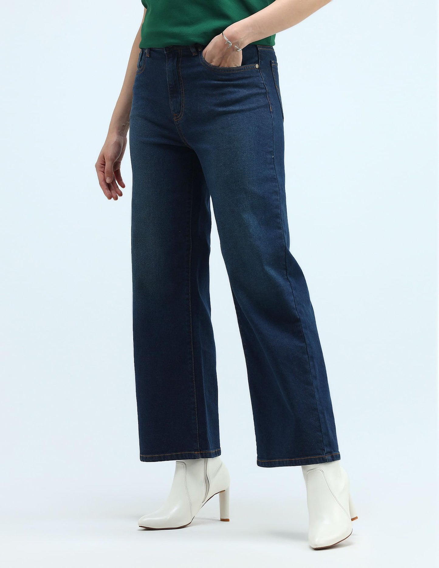 U.S. POLO ASSN. High Rise Wide Leg Jeans (UWAW24JEN266_Blue_28)