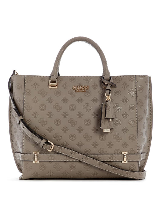 GUESS Dark Taupe Logo Textured Zarela Girlfriend Tote Bag
