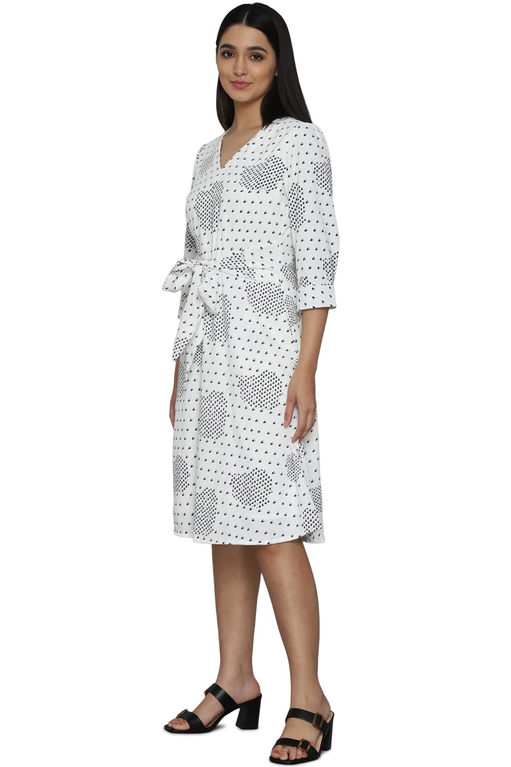 Allen Solly Women's Polyester A-Line Knee-Length Dress (AHDRWRGF813991_White_L)