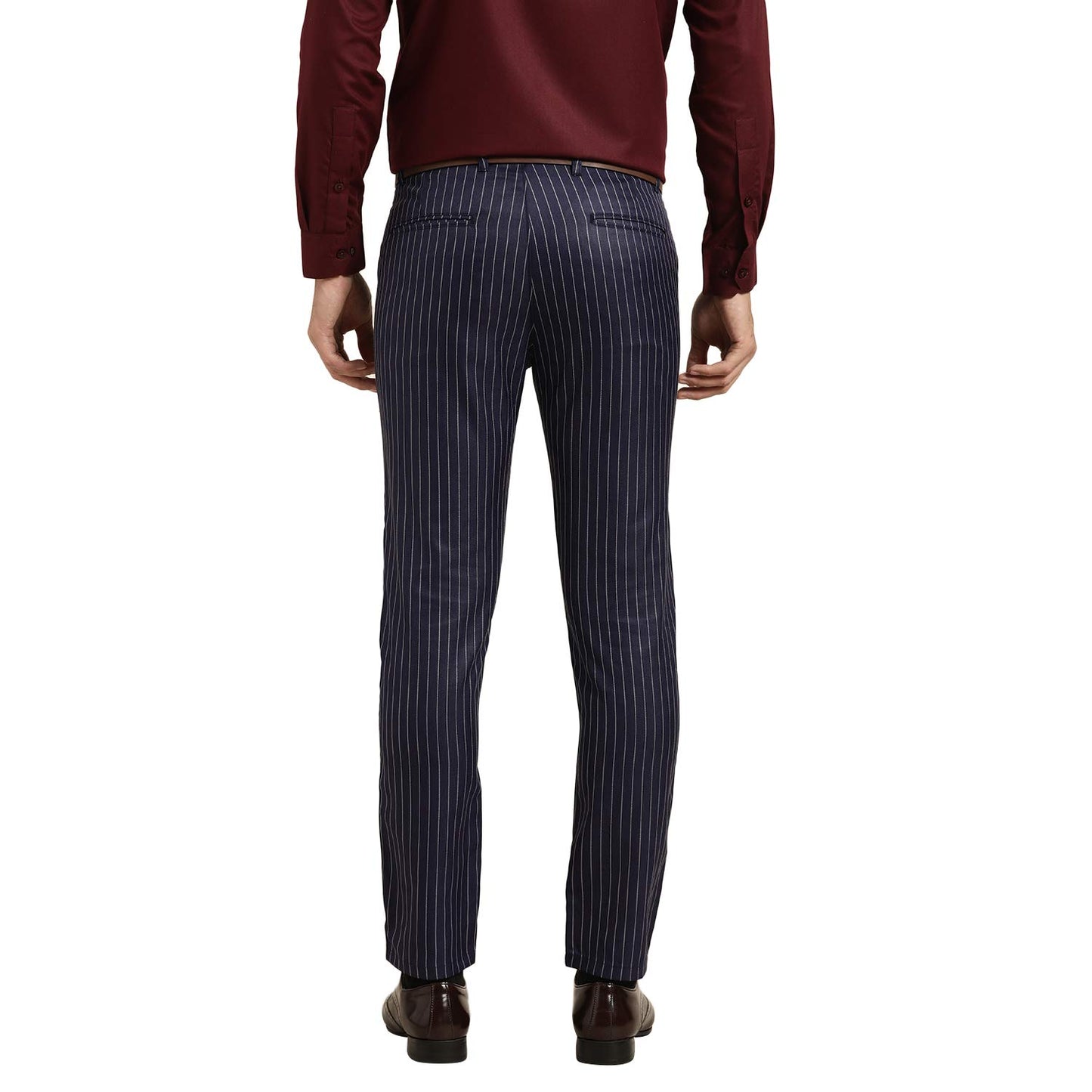 SOJANYA (Since 1958 Men's Cotton Blend NavyBlue & OffWhite Striped Formal Trousers, Size: 38
