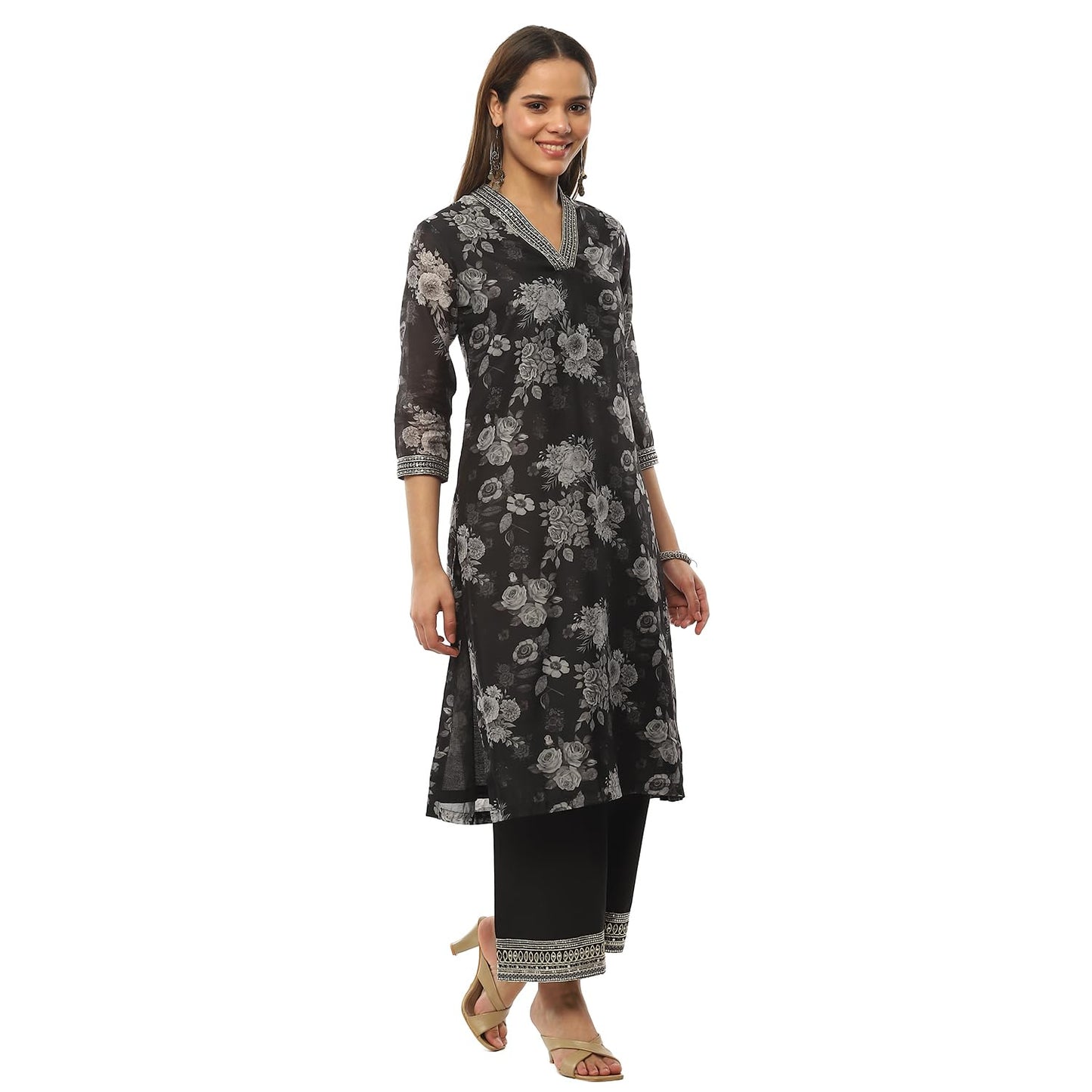 BIBA Women Polyester Straight Kurta Suit Set (Black)