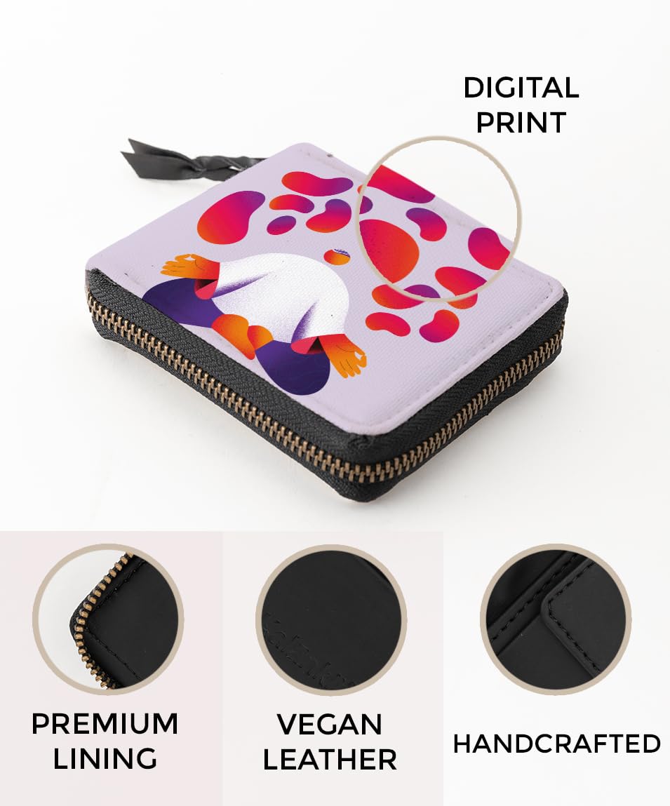 Kalankit Wallet for Women | Compact Vegan Leather Ladies Purse, Slim and Easy to Fit in Pocket with Card Slots, Cash & Coin Pocket | Small Bi-Fold Zip Wallets for Woman | Meditation