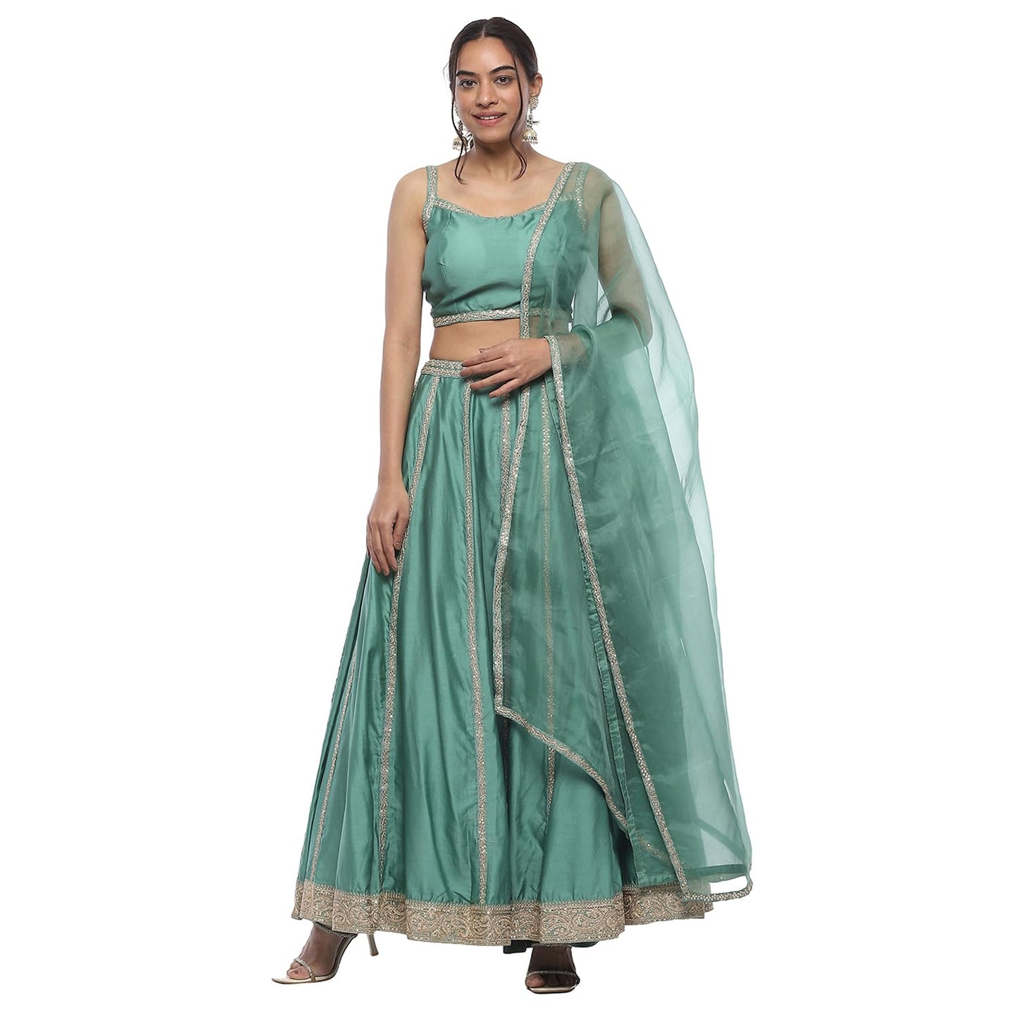 Biba Women's Chanderi Silk Lehenga Set (SKDHVYOCWR10609AW24SEGRN_Sea Green_38)