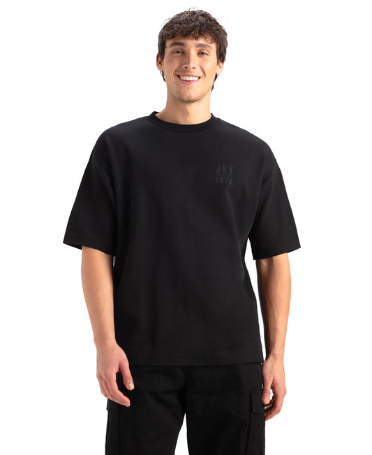 Jockey Groove MZ01 Men's Super Combed Cotton Rich Graphic Printed Oversized T-Shirt_Deep Black_L