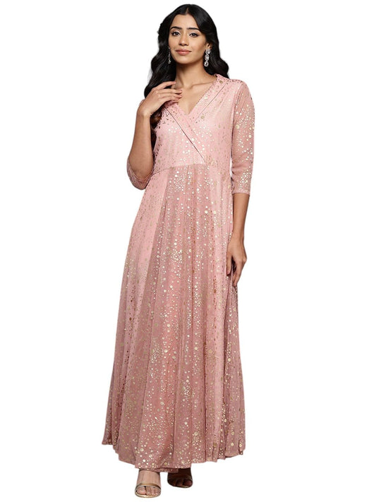 Ahalyaa Women's Polyester Empire Waist Maxi Casual Dress (AHEDNTFP-251 Orange