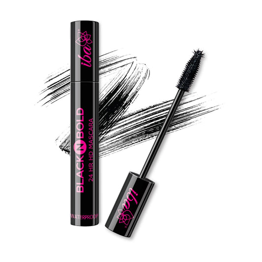 Iba Black N Bold 24 Hr Hd Mascara, Black, 8 ml | Waterproof, Lengthening, Curling, Volumising | 100% Vegan & Cruelty Free