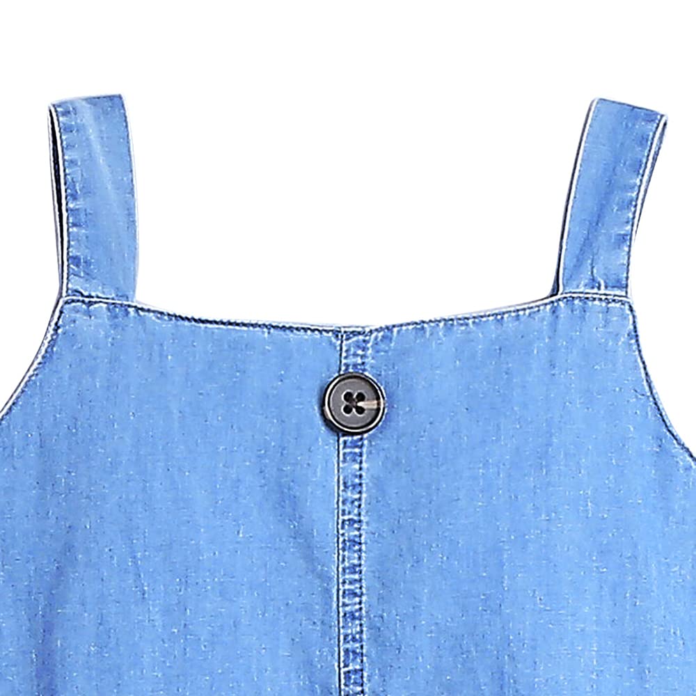 Hopscotch Girls Solid BlouseShorts Set In Blue Color for Ages 4-5 Years