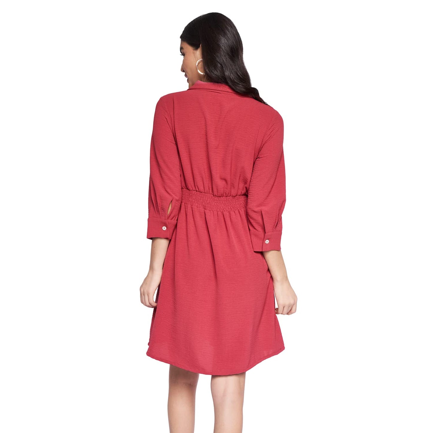 AND Women's Cotton Fit Flare Knee-Length Dress (EE22AB023DRCEY_Rust_12)