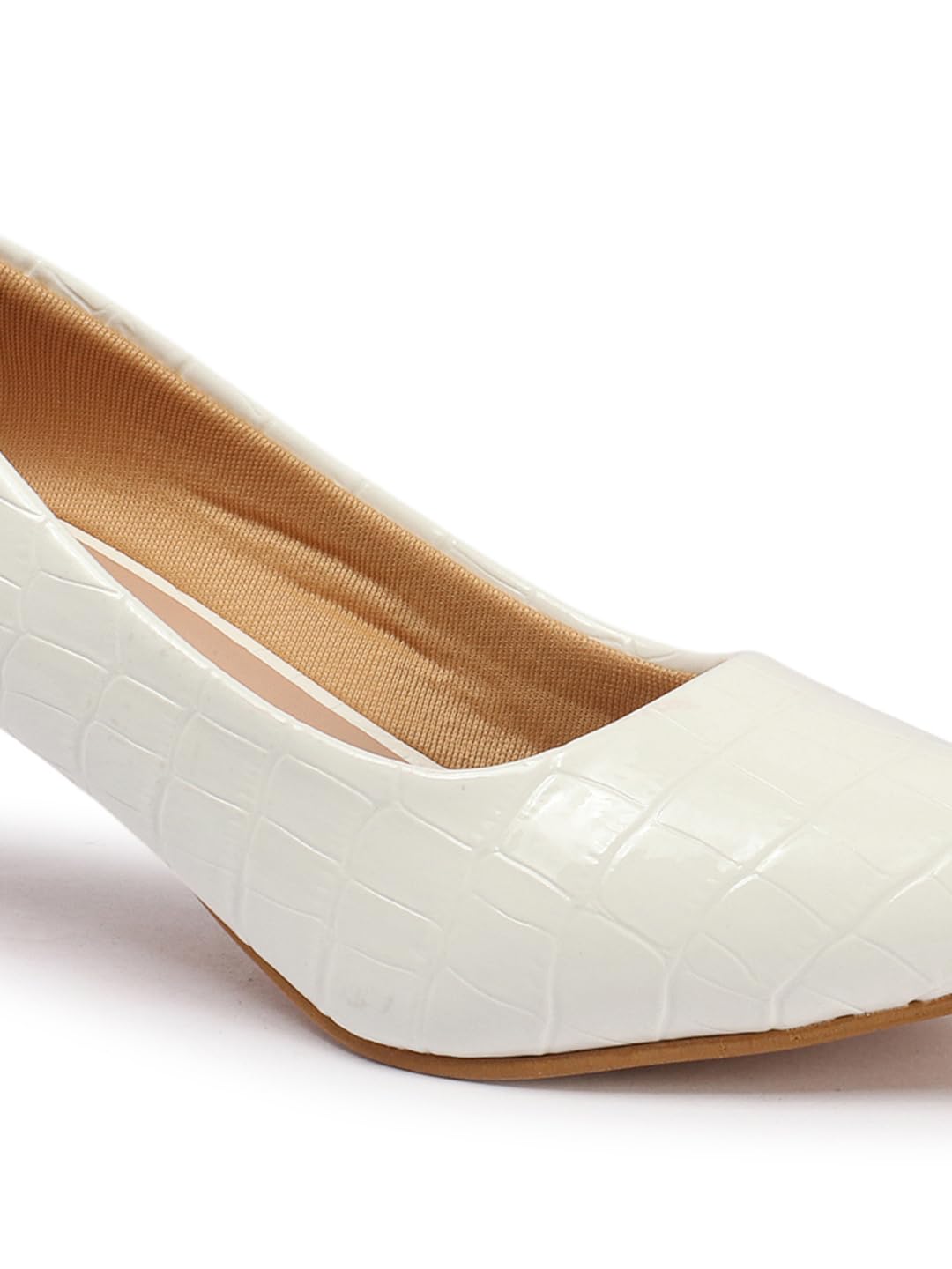 Carlton London Women White Stylish Slip-on Pump Shoes with Stiletto Heels, Pointed Toe for Party and Formal Occasions (38)