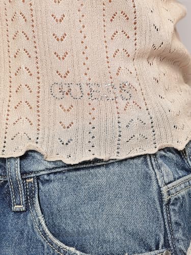 GUESS Beige Self Design V-Neck Amira Shiny Yarn Cardigans