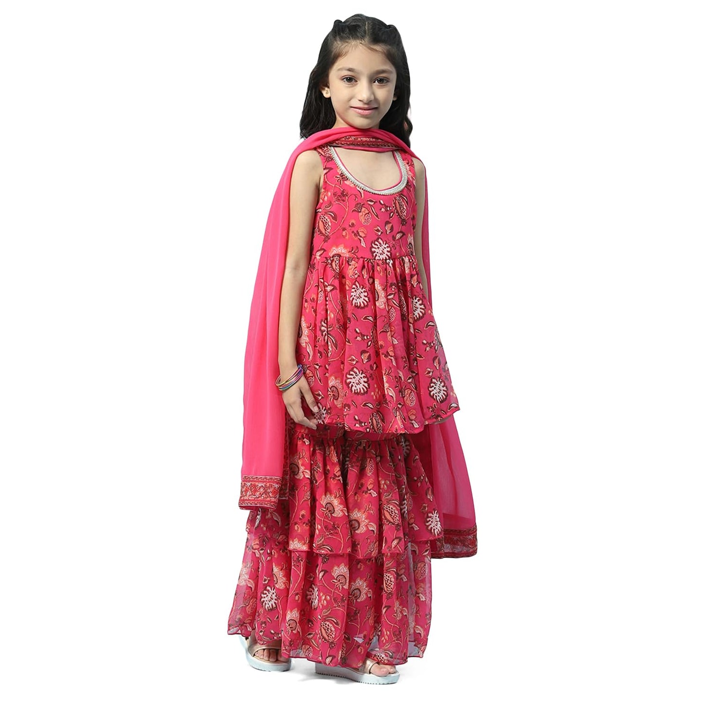 BIBA GIRL SOLID; EMBROIDRED GATHERED KID(KW5399_PEACH_5)