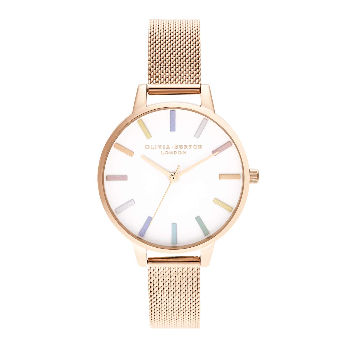 Olivia burton Rainbow Qtz Basic White & Stone Round Dial Women's Watch|Ionic Plated Rose Gold Steel Material|Gold Color Band - OB16RB24