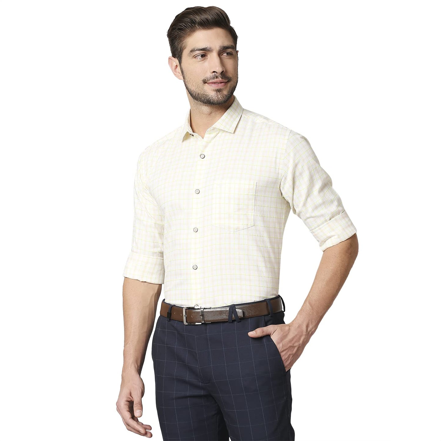 Park Avenue Men's Full Sleeve Slim Fit Medium Orange Casual Shirt