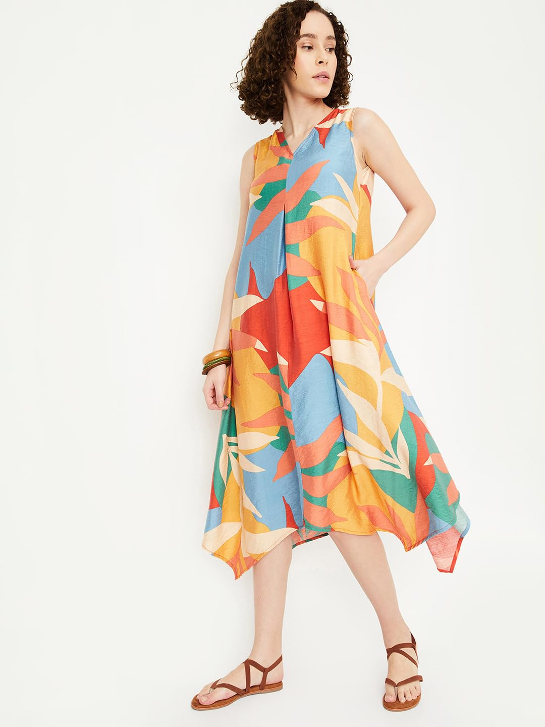 Max Women's Polyester Classic Midi Dress (MDDRS42014_Multi_M Multicolour
