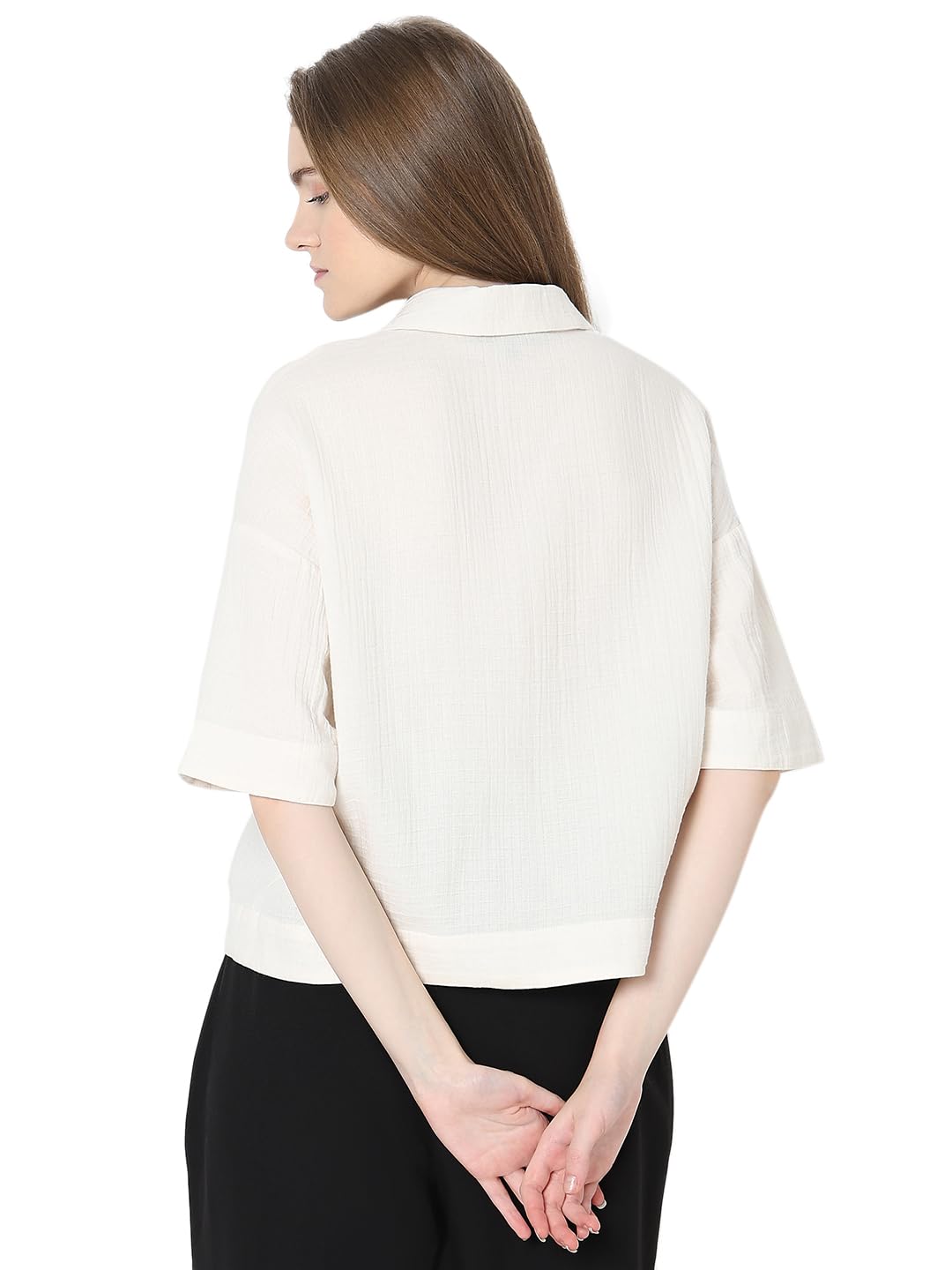 VERO MODA Women Solid Beige Cotton Regular Fit Shirt
