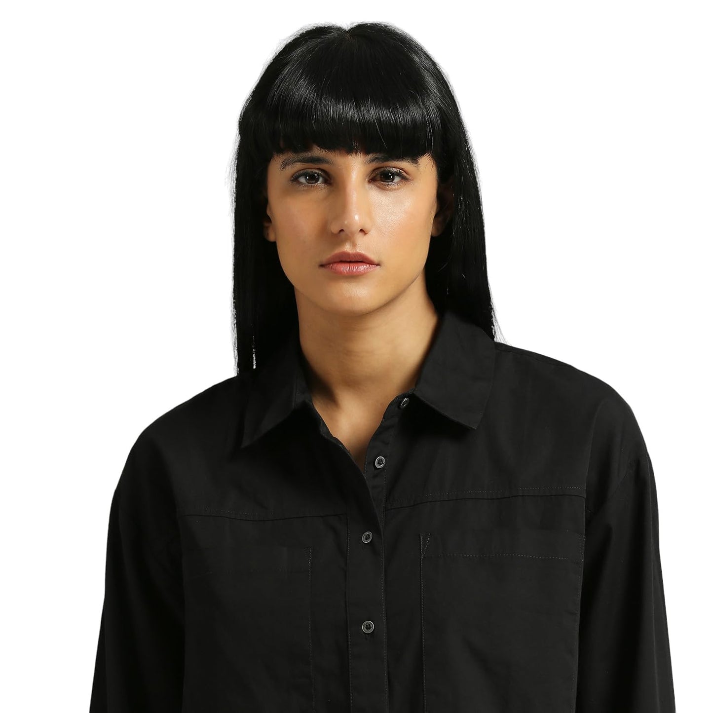 Pepe Jeans Women's Solid Oversized Fit Shirt (PL304903_Black