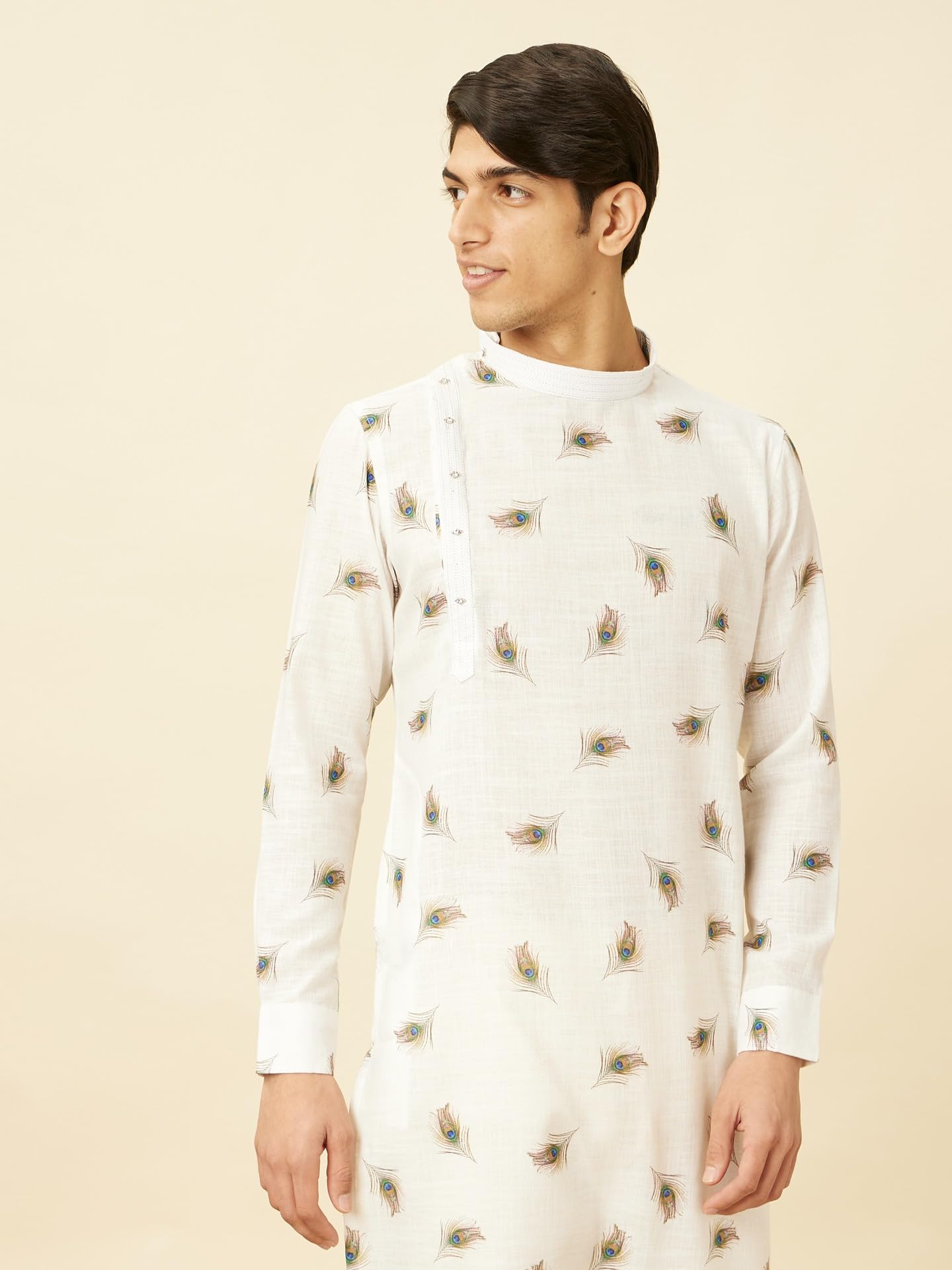 Manyavar Mens White Blended Cotton Kurtas