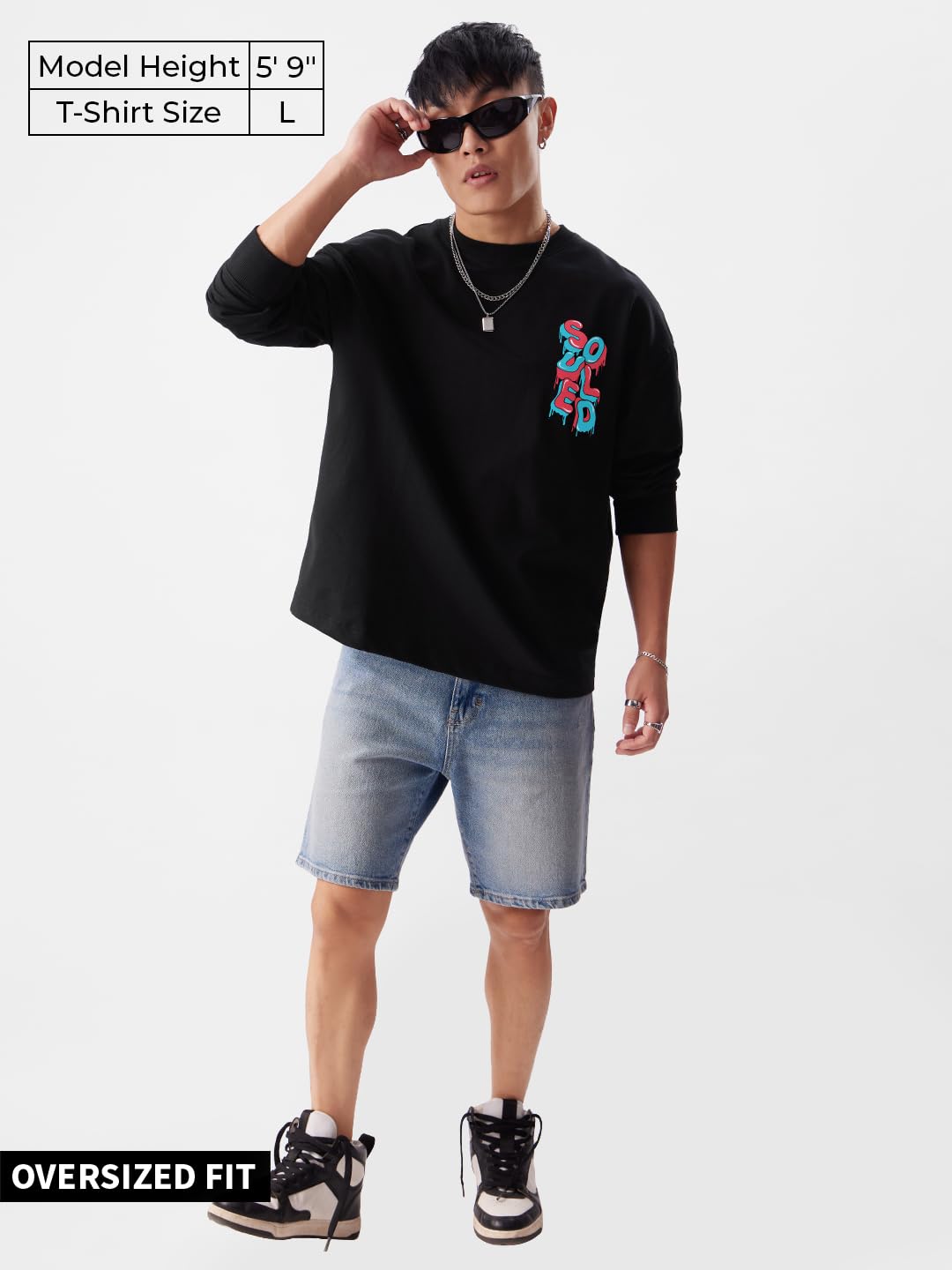 The Souled Store TSS Originals: Drip Check Mens & Boys Oversized Fit Graphic Printed Full Sleeve Cotton Black Oversized Full Sleeve T-Shirts Men's t-Shirts Graphic tees Casual Fashion Regular fit