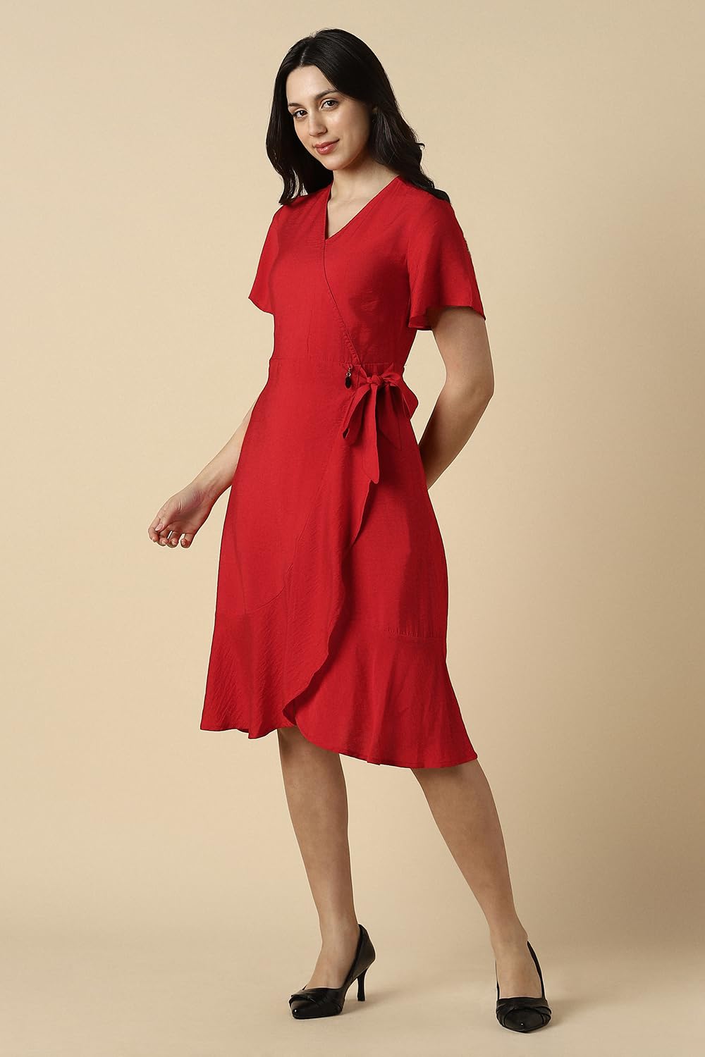 Women Red Solid Casual Dress