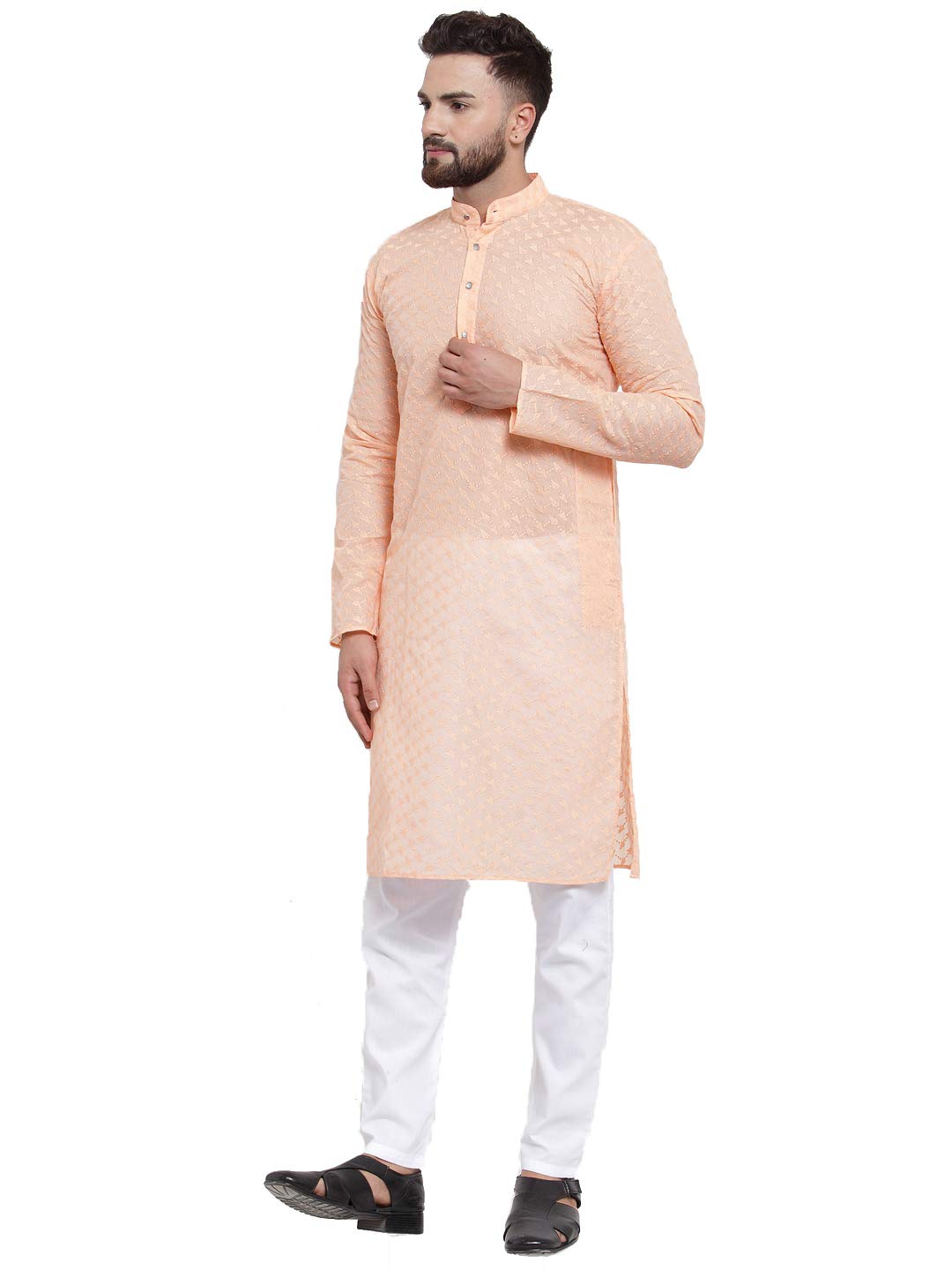 Jompers Men's Chicken Cotton Kurta Pyjama. (Orange, S)