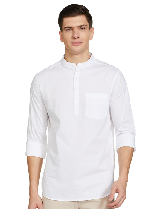 Amazon Brand - Symbol Men's 100% Cotton Regular Fit Casual Shirt (Kurta Placket Style) White L
