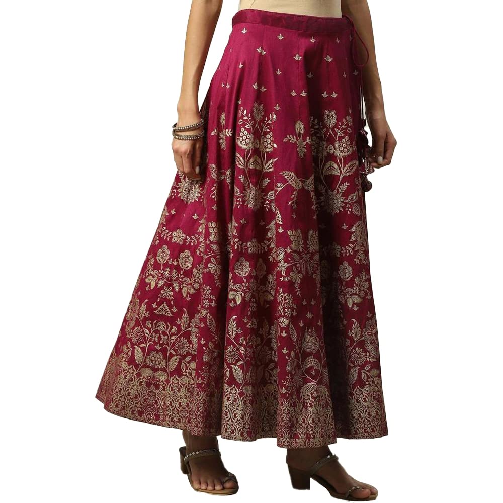 BIBA Women Printed Flared Mix and Match(SKIRTS/T18786_Plum_L)