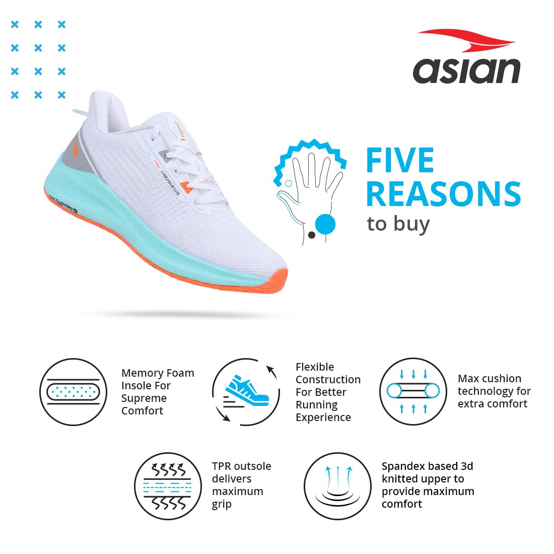 ASIAN INNOVA-04 White Max Cushion Technology Men's Casual Sneaker Shoes,UK 9