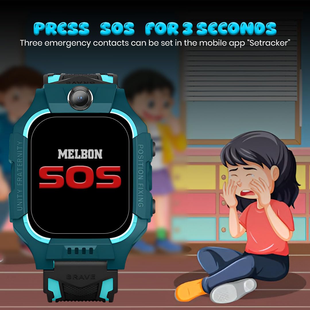 Melbon® 2G Sim Card SmartWatch for Kids, LBS Location Tracking, Voice Message, Cameras, 2G Voice Calling & Message, SOS, Geo-Fencing, Games - Perfect for Child Safety and Entertainment (Ocean Green)