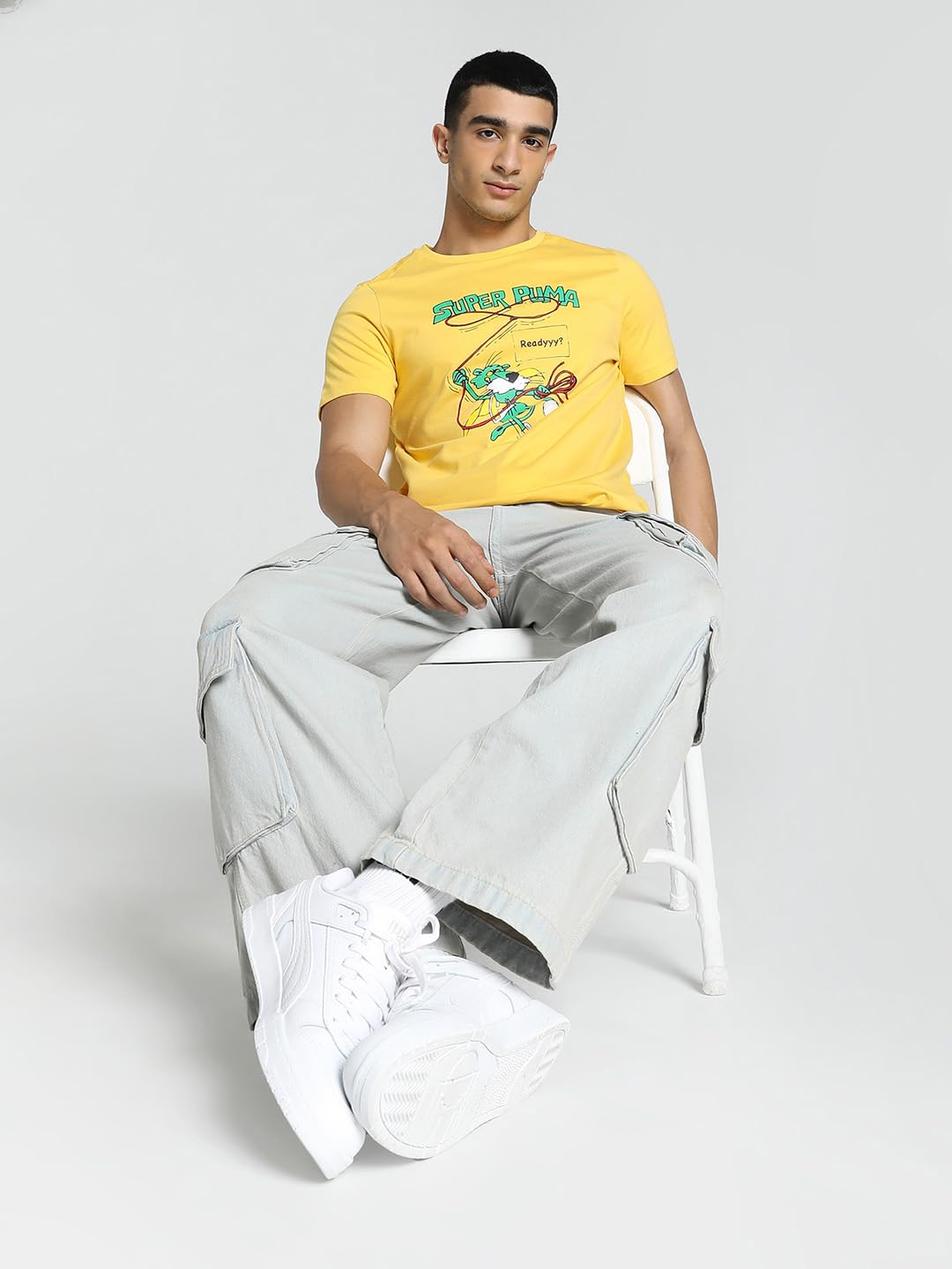 Puma Men's Graphic Print Slim Fit T-Shirt (676037_Mustard Seed-White