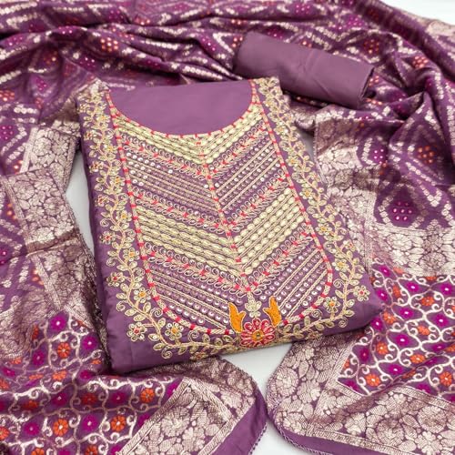 Leeli Peeri Designer Women's Roman Silk Embroidery Work Unstitched Salwar Suit Dress Material 1255PDM3