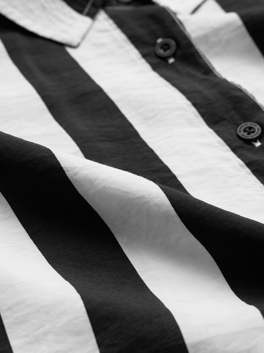 The Souled Store Stripe Shirt: Black, White Women and Girls Long Sleeves Collared Neck Button Front Viscose Blend Boyfriend Shirts