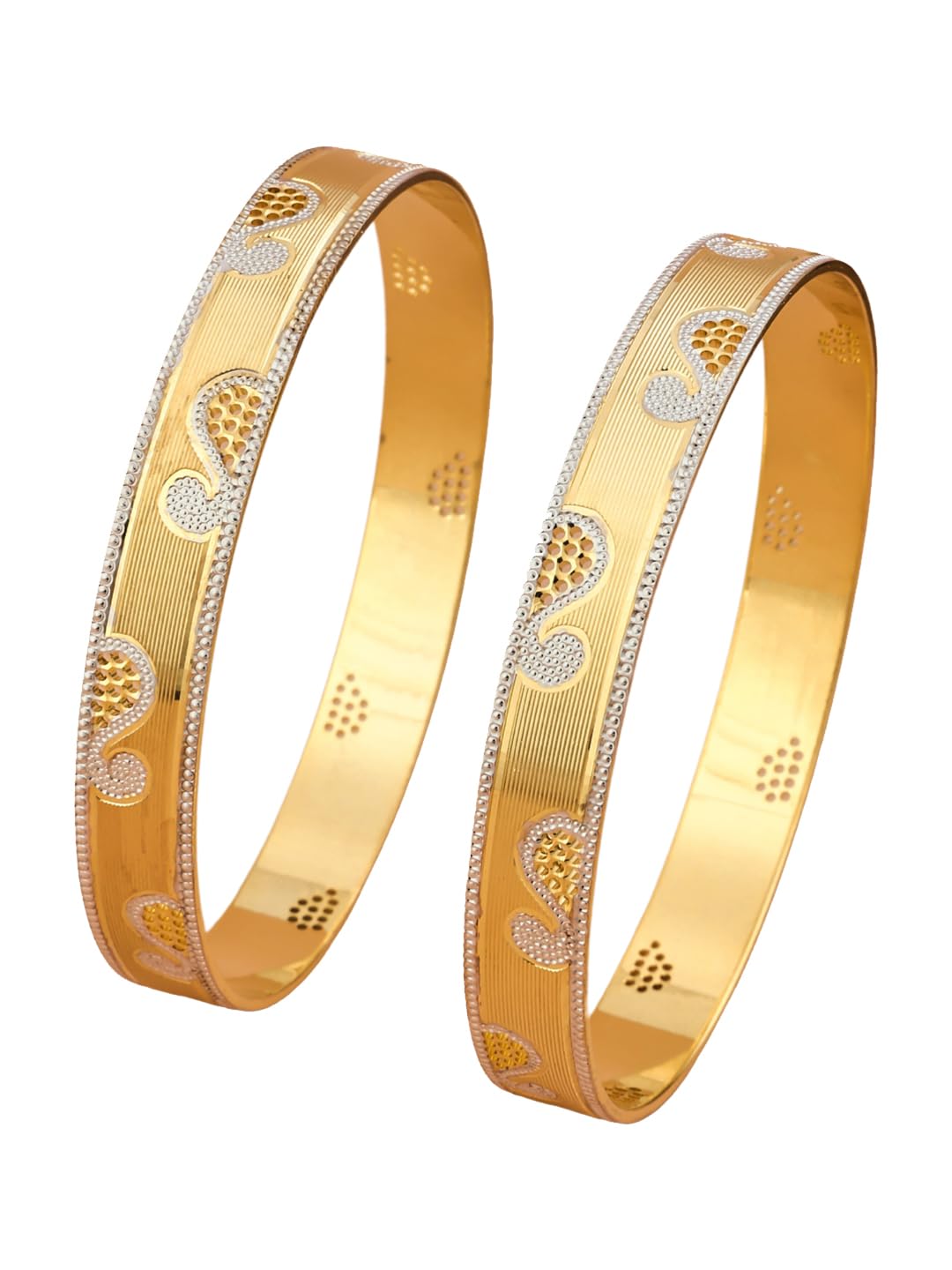 CYGNI BANGLES Elegant Gold-Plated Bangles for Women Traditional Design Jewelry (1 Pair)(F2-B-06-2.8)