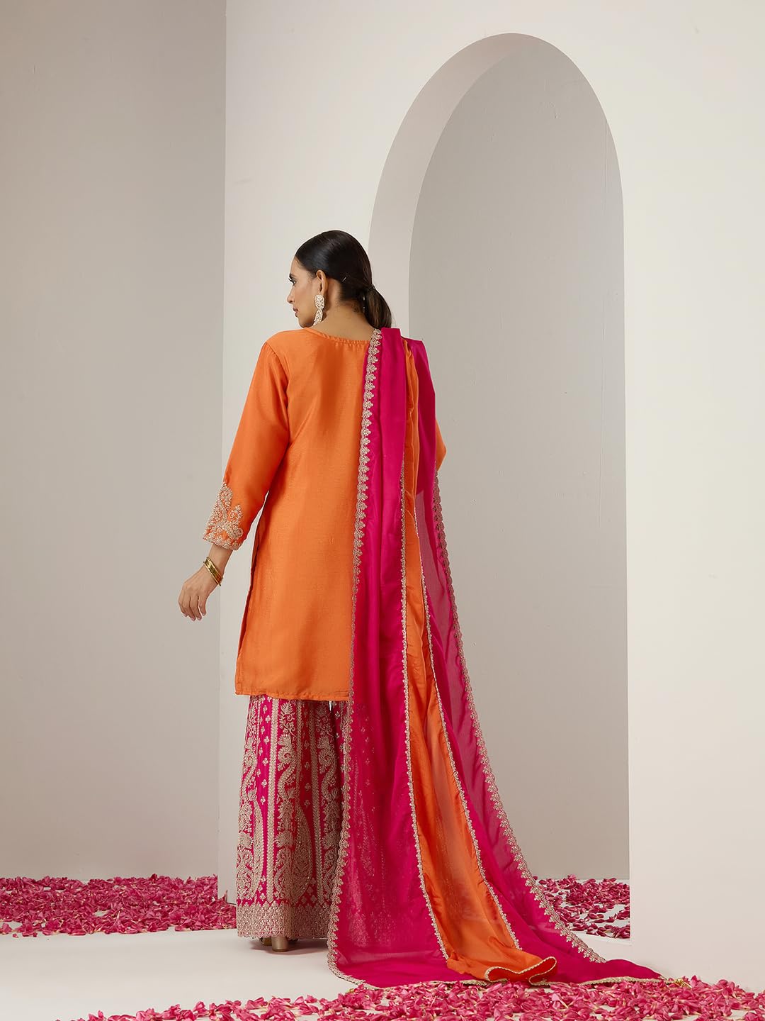 ishin Gold zari embroidered short kurta with embroidered sharara and dupatta