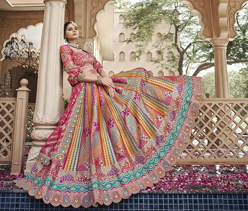 Designer Bridal Lehenga Choli, Multicolour Embroidered, Pink Sequin Work