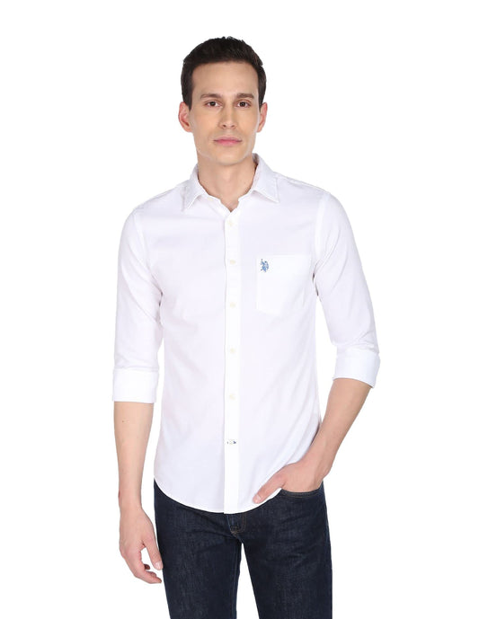 U.S. POLO ASSN. Mens Solid Dobby Fs Regular Fit Shirts (Usshtfx0006_White_M)