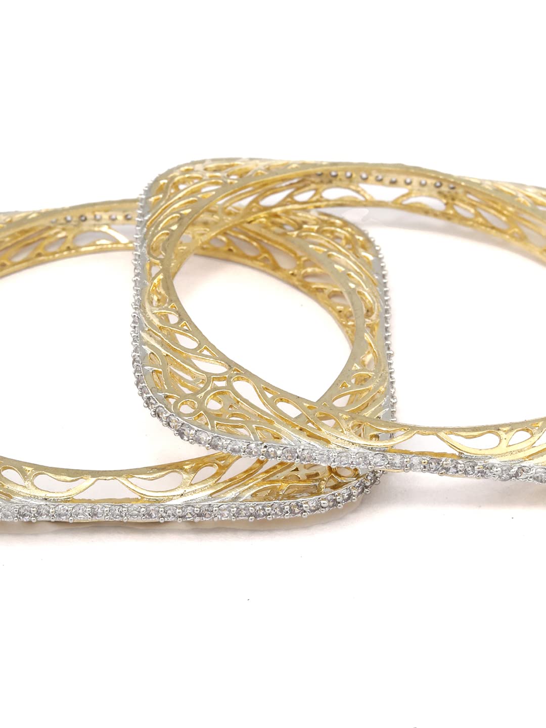 Priyaasi American Diamond Gold Plated Floral Set of 2 Bangle Set for women (2-6)