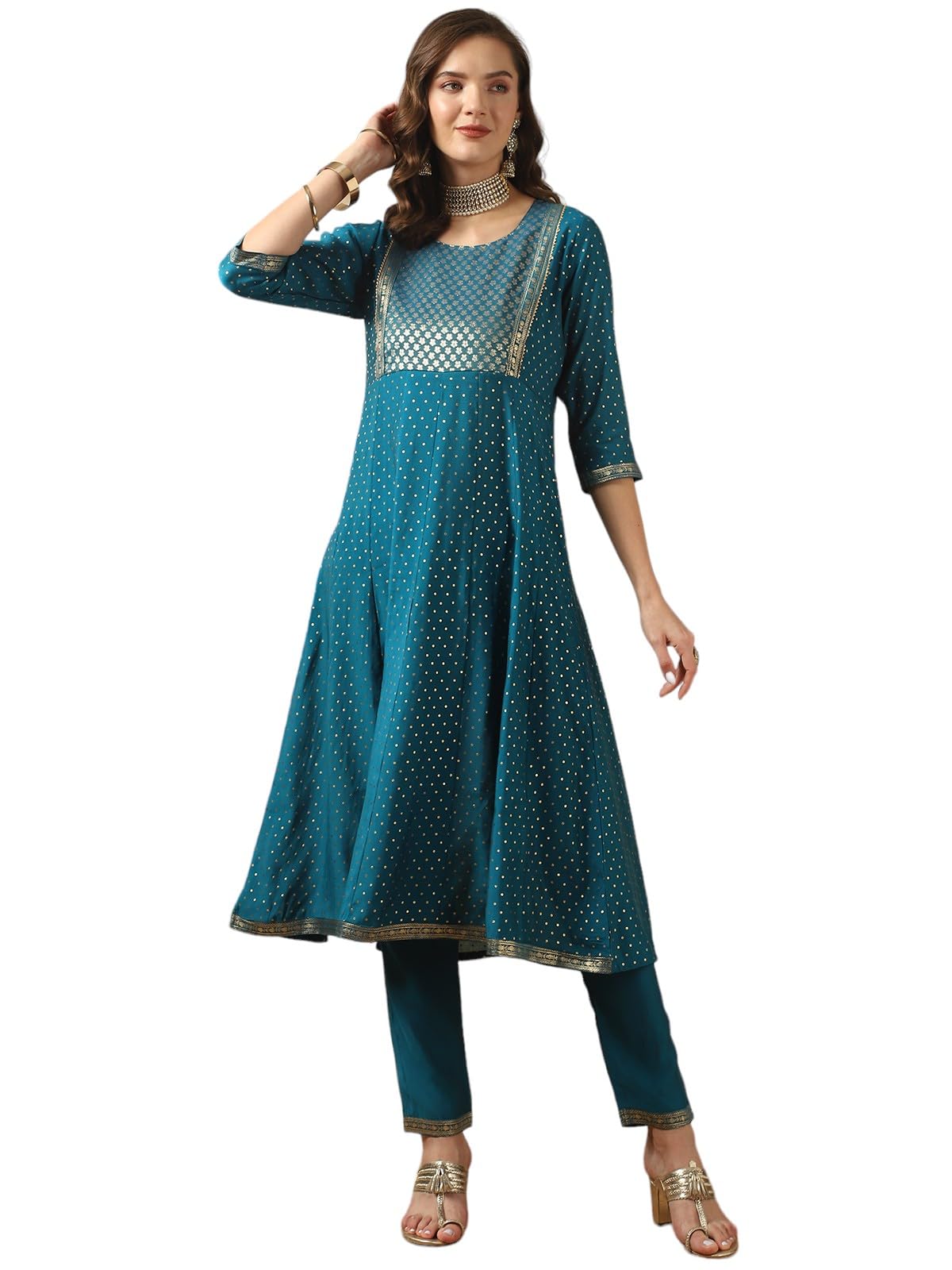 rangita Blue Silk Printed Anarkali Kurta with Pant | Kurta Set for Women_2XL