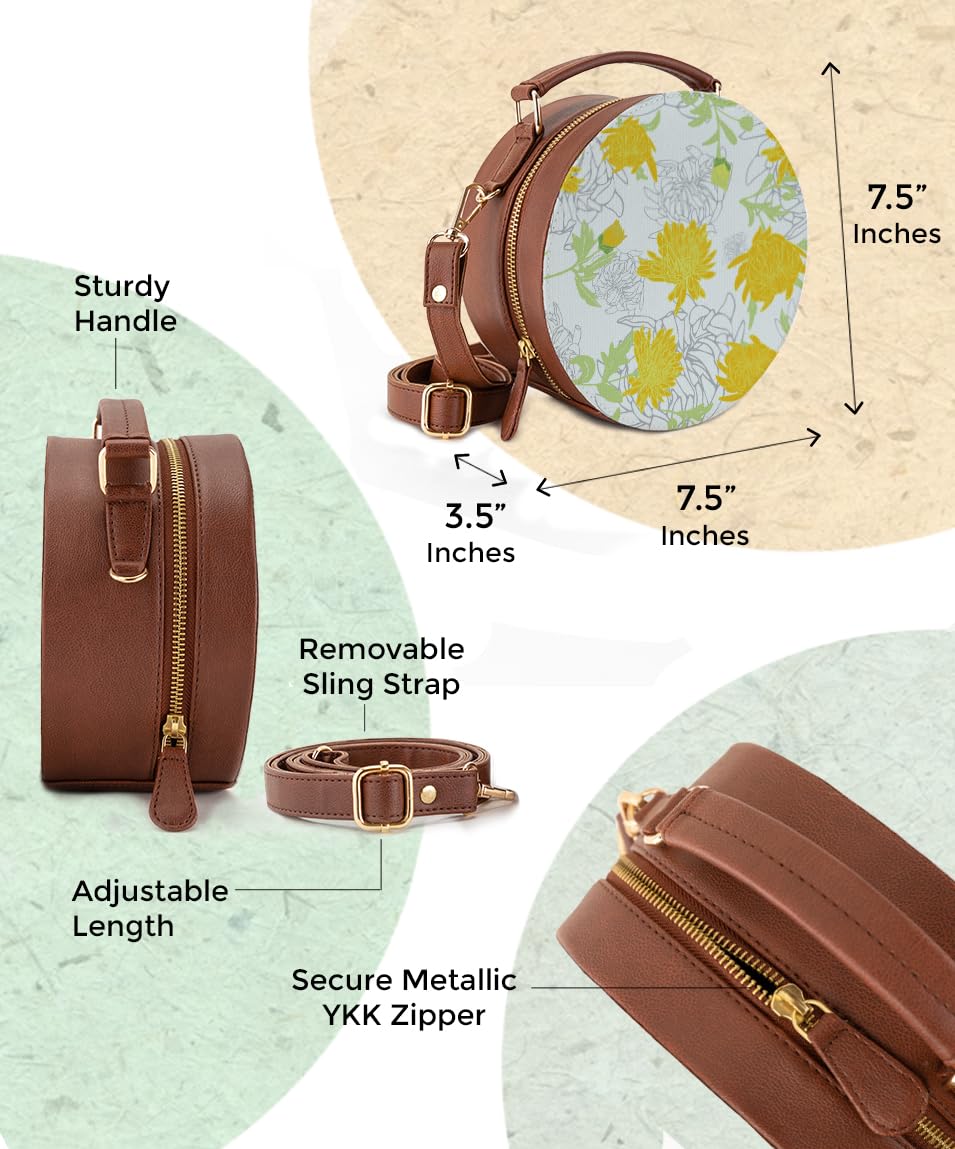 Kalankit Round Sling For Women | Girls Crossbody Bags | Side Bags With Adjustable Strap | Travel Box Sling Bags | Flower Garden