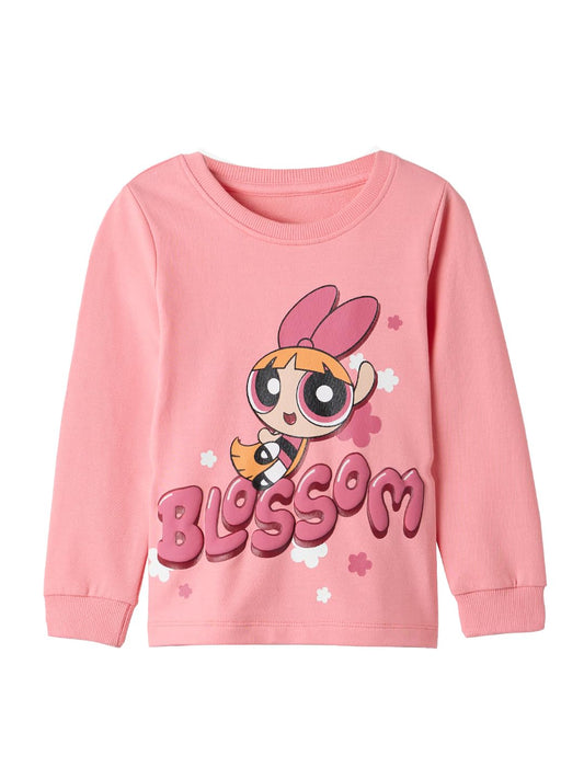 The Souled Store Official Powerpuff Girls: Girl Power Blossom Girls Pink Graphic Printed Regular Fit Cotton Full Sleeve T-Shirts