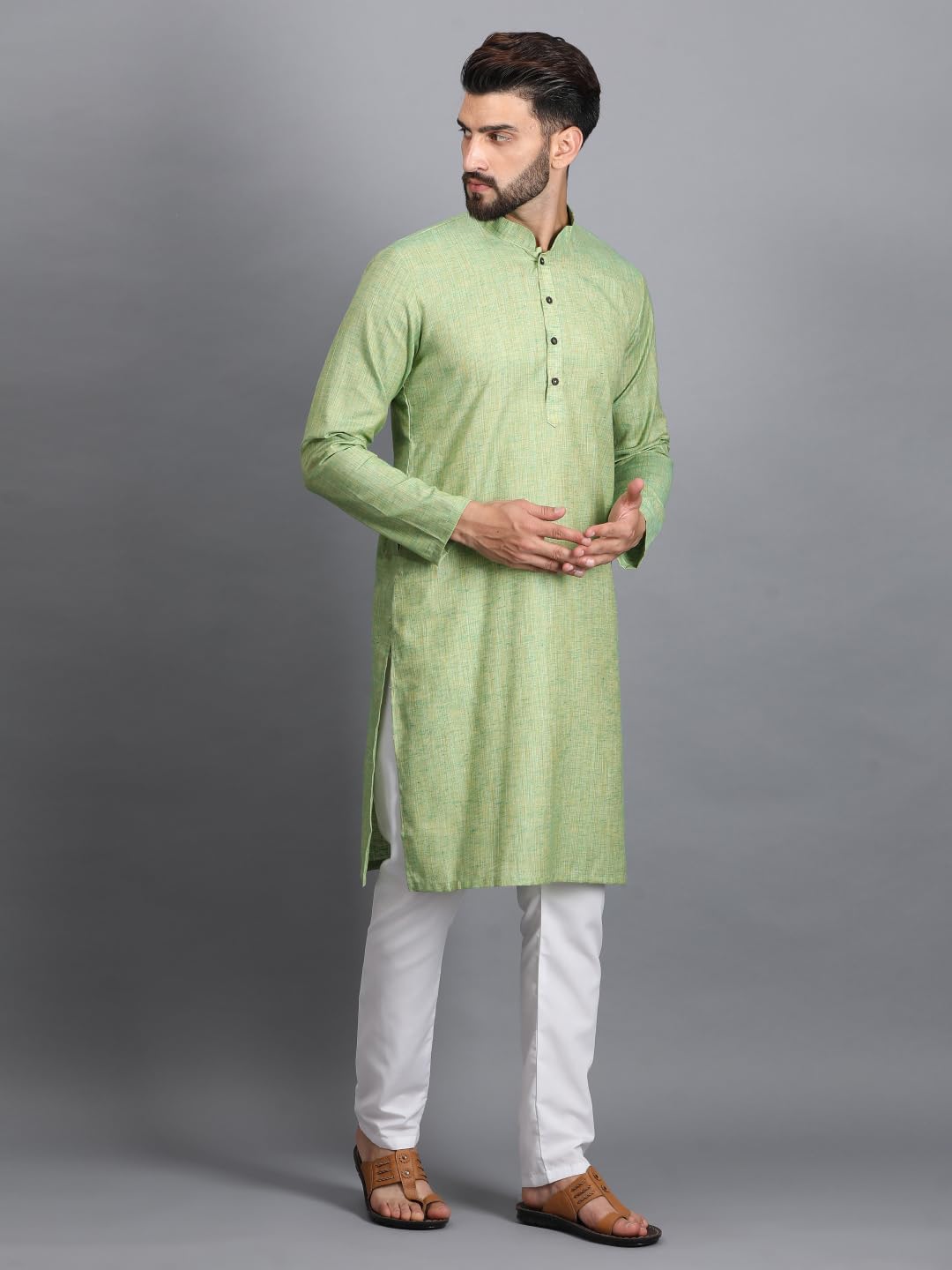 Ethluxis Men's Cotton Kurta with Pyjama Set (44, Pistachio Green)