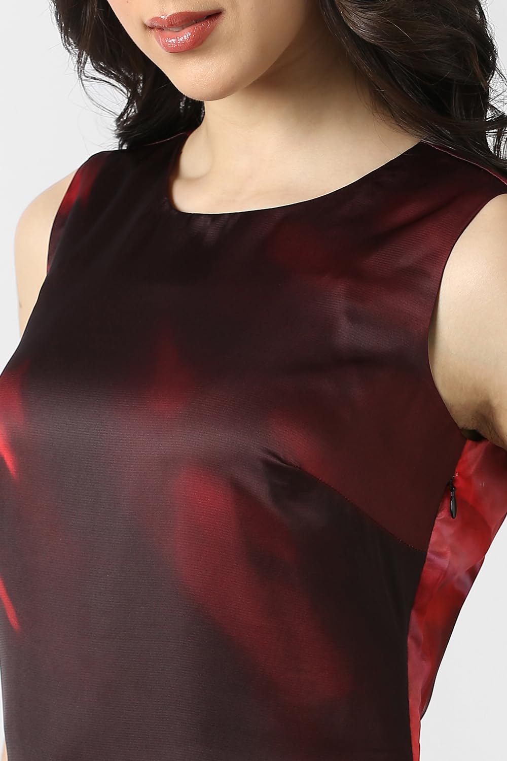 Women Maroon Print Calf-Length Party Dress